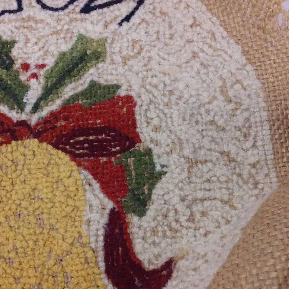Vintage 80s Handmade Tapestry Needlework Christmas Decor NOEL Bell Needs Blocked